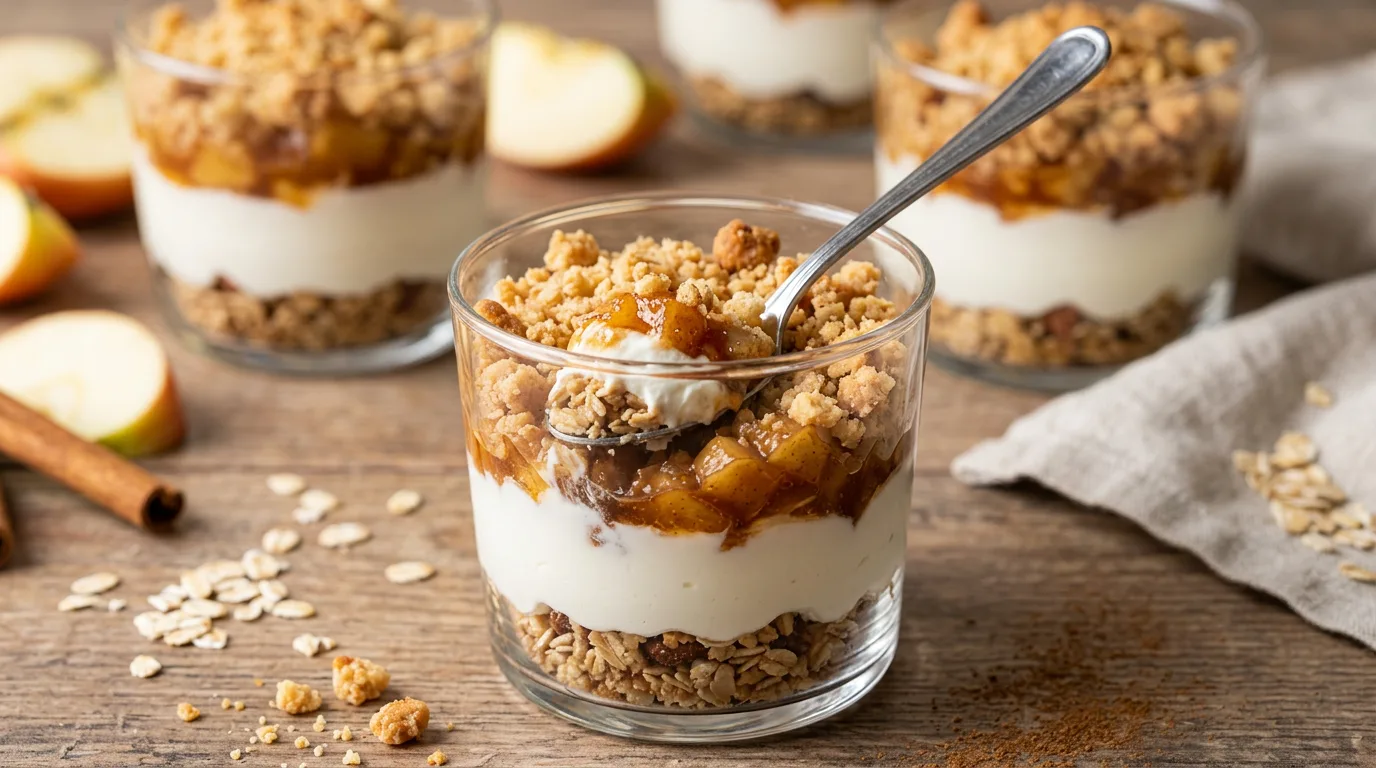 Vasitos de cheesecake de manzana y crumble de avena