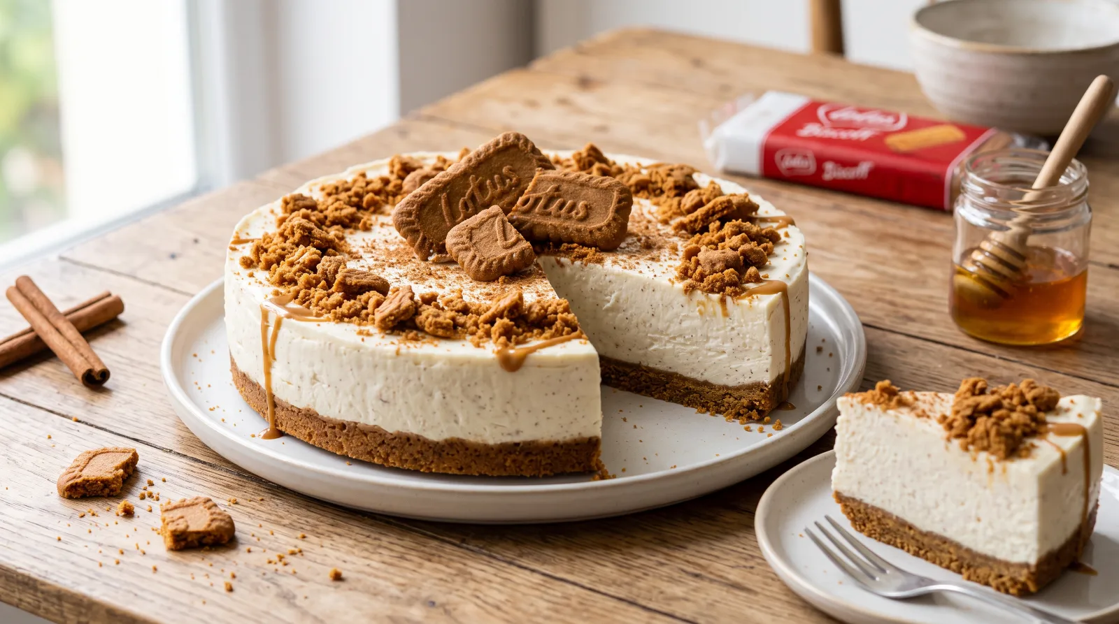Cheesecake de yogur griego con galleta tipo Biscoff y canela