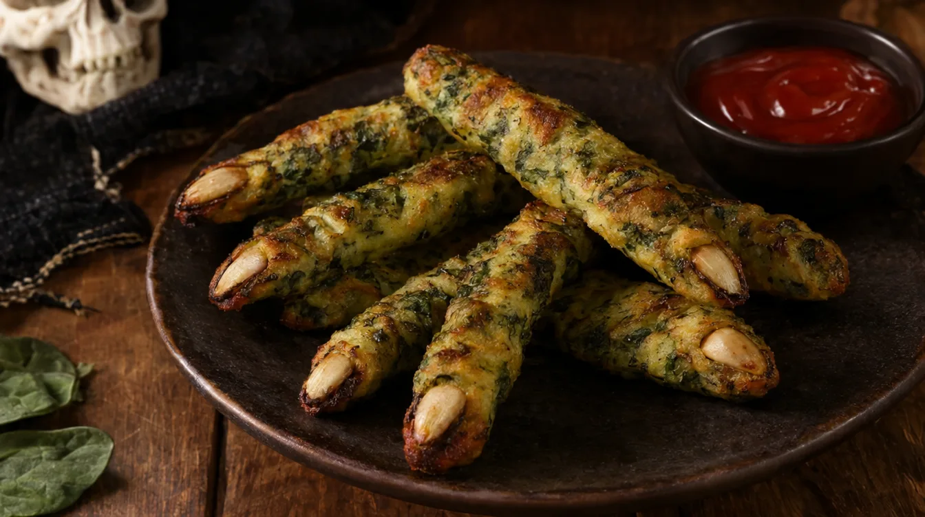 Dedos monstruosos de patata y espinacas al horno