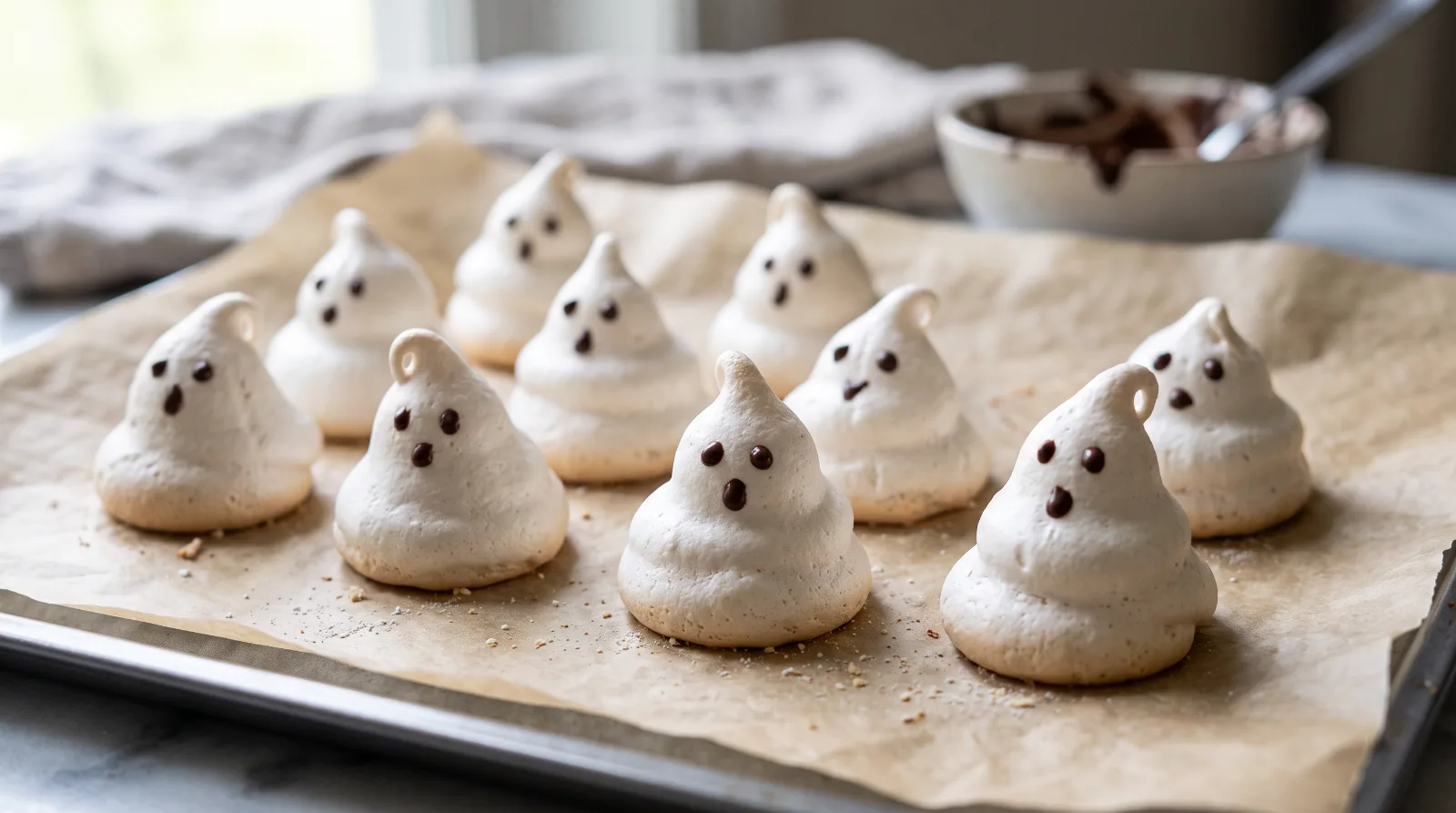 Merengues fantasma: receta de Halloween con ojos de chocolate